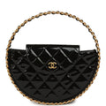 Chanel Hoop Bag Black Patent Leather Gold Hardware