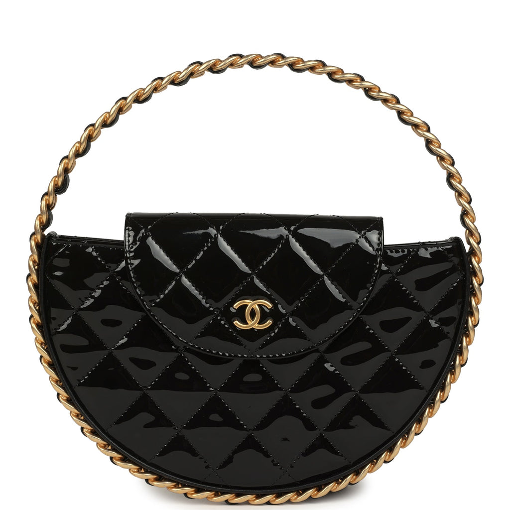 Chanel Hoop Bag Black Patent Leather Gold Hardware