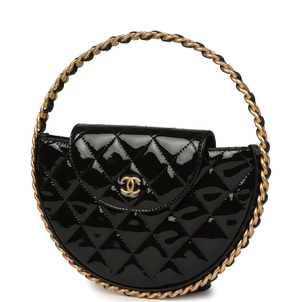 Chanel Hoop Bag Black Patent Leather Gold Hardware