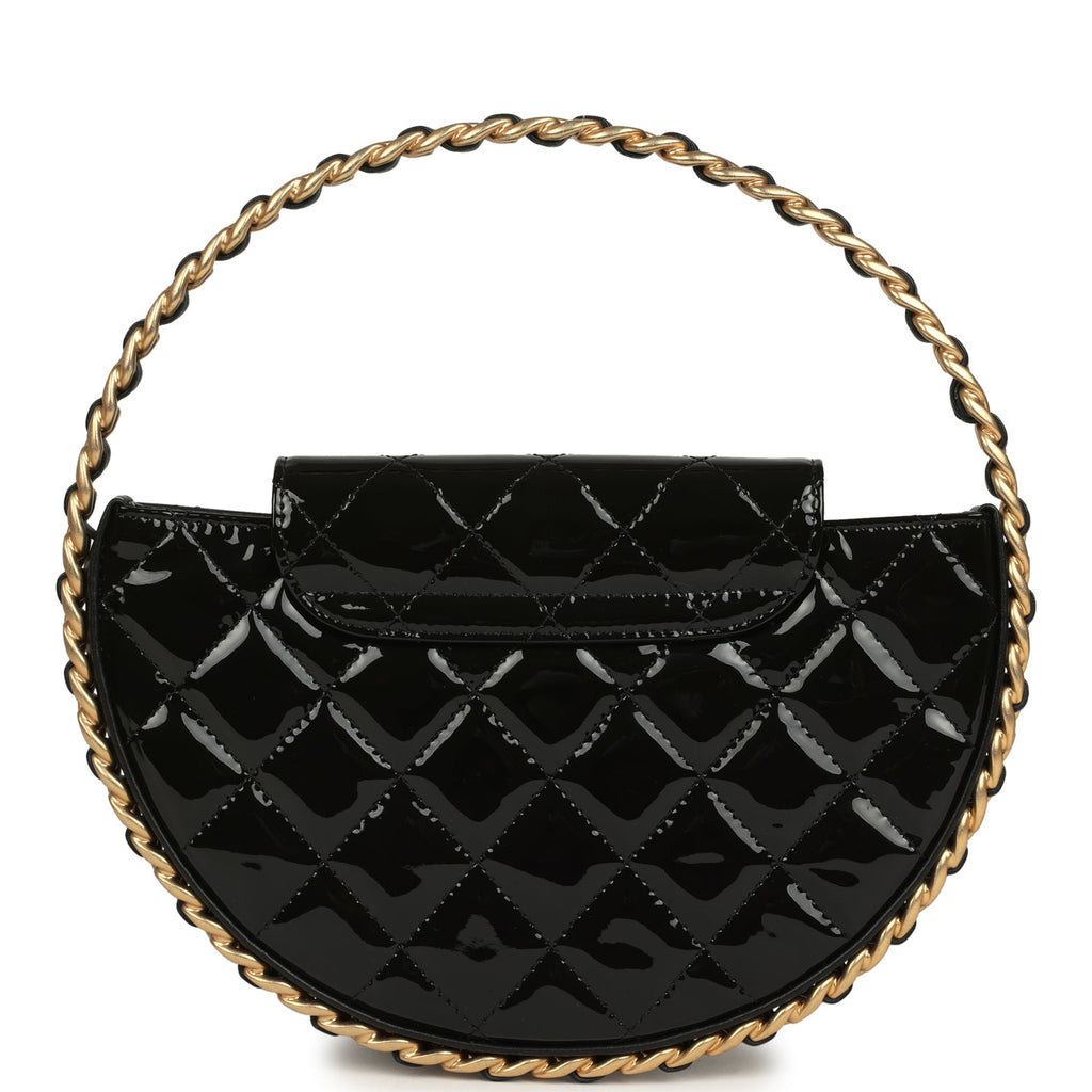 Chanel Hoop Bag Black Patent Leather Gold Hardware
