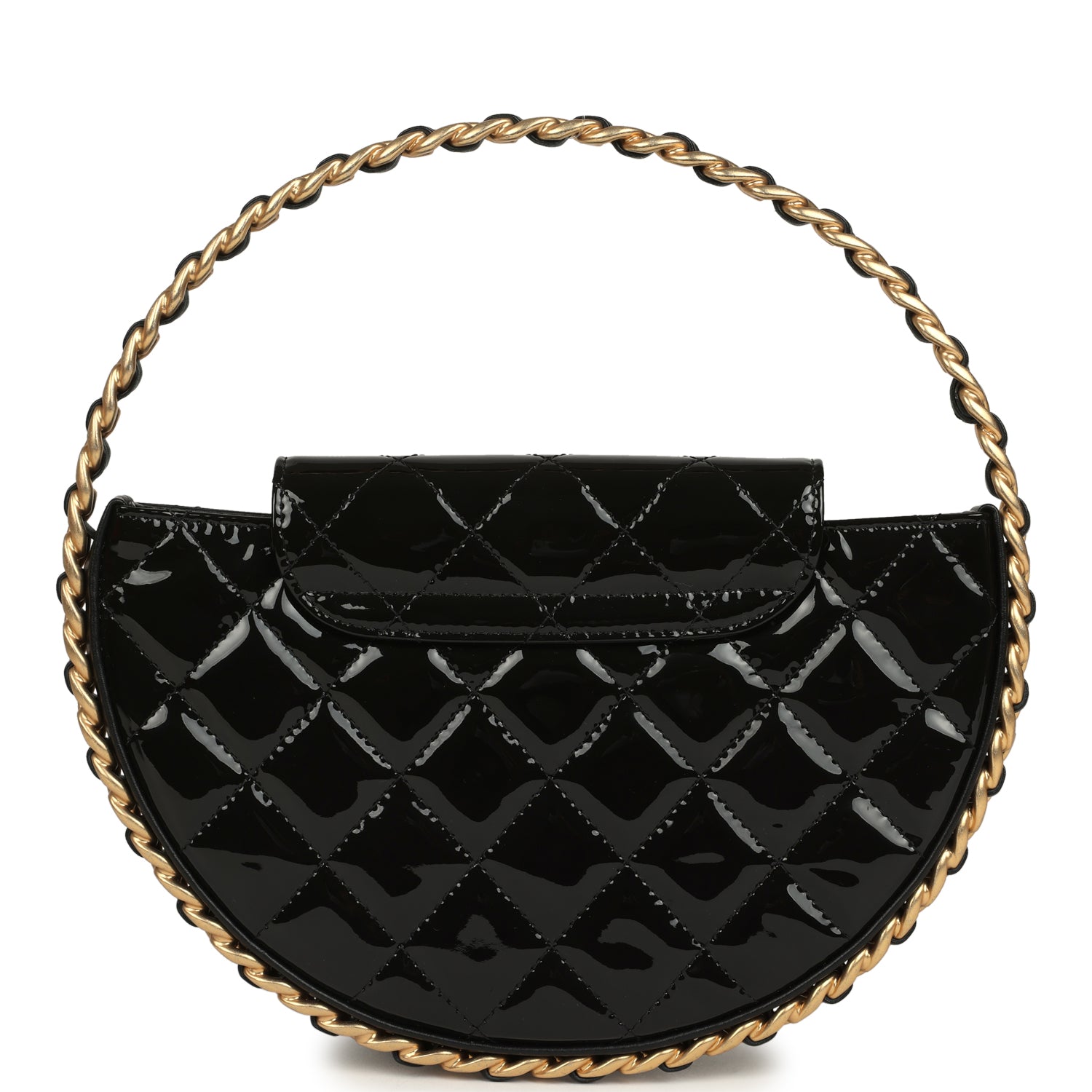 Chanel Hoop Bag Black Patent Leather Gold Hardware