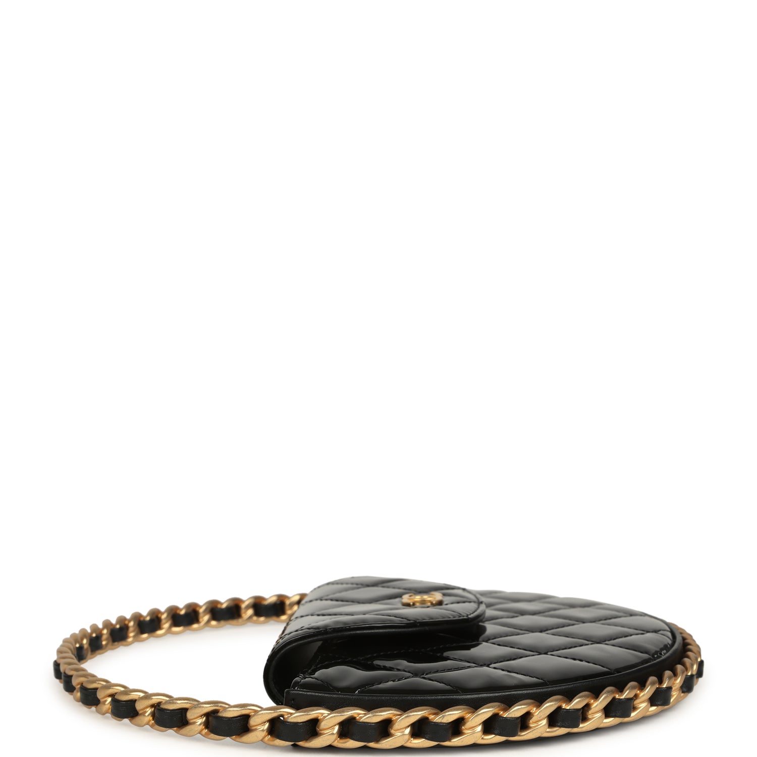 Chanel Hoop Bag Black Patent Leather Gold Hardware