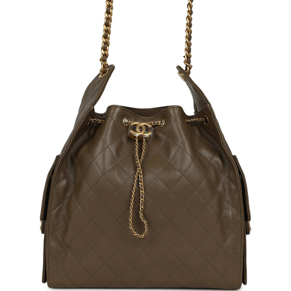 Chanel Medium 25 Hobo Bag Dark Khaki Caviar Antique Gold Hardware