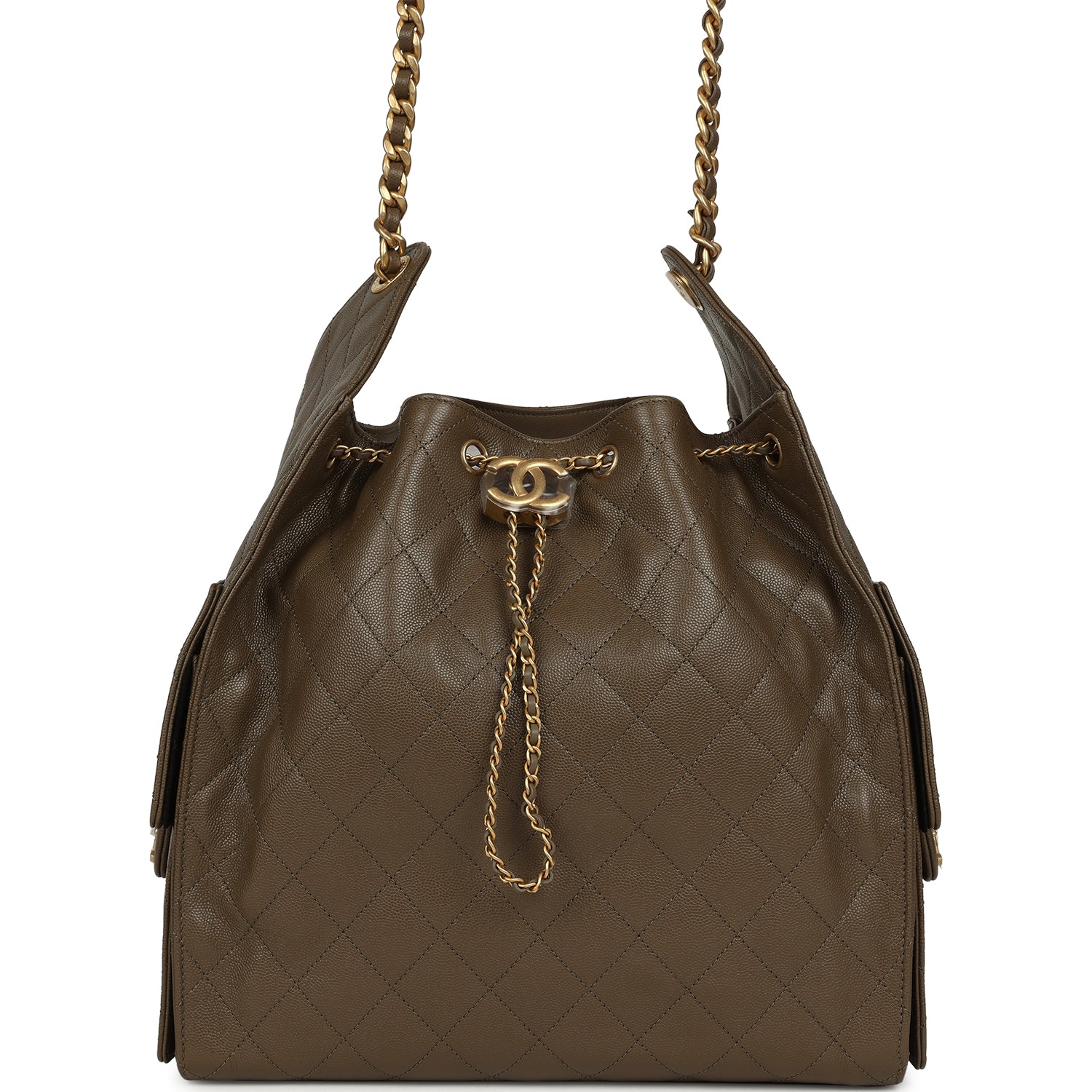 Chanel Medium 25 Hobo Bag Dark Khaki Caviar Antique Gold Hardware