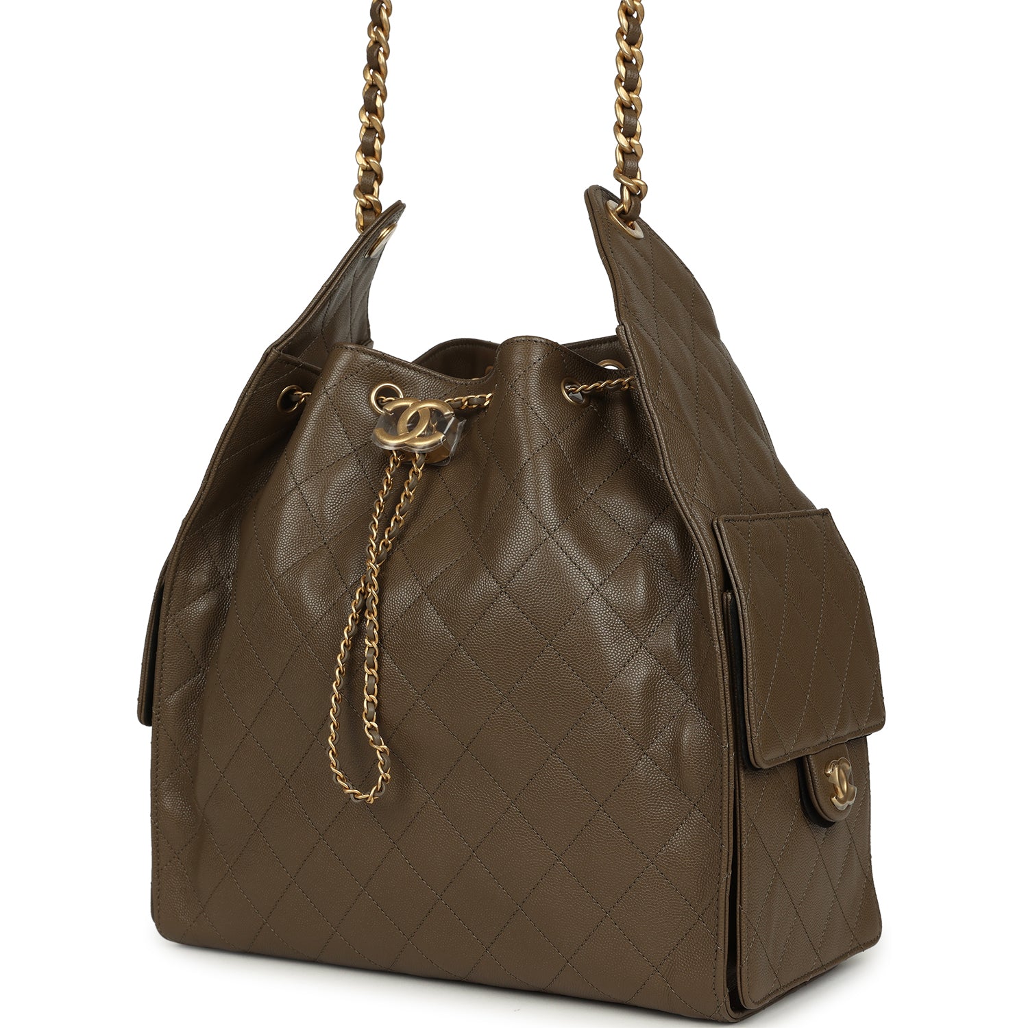 Chanel Medium 25 Hobo Bag Dark Khaki Caviar Antique Gold Hardware