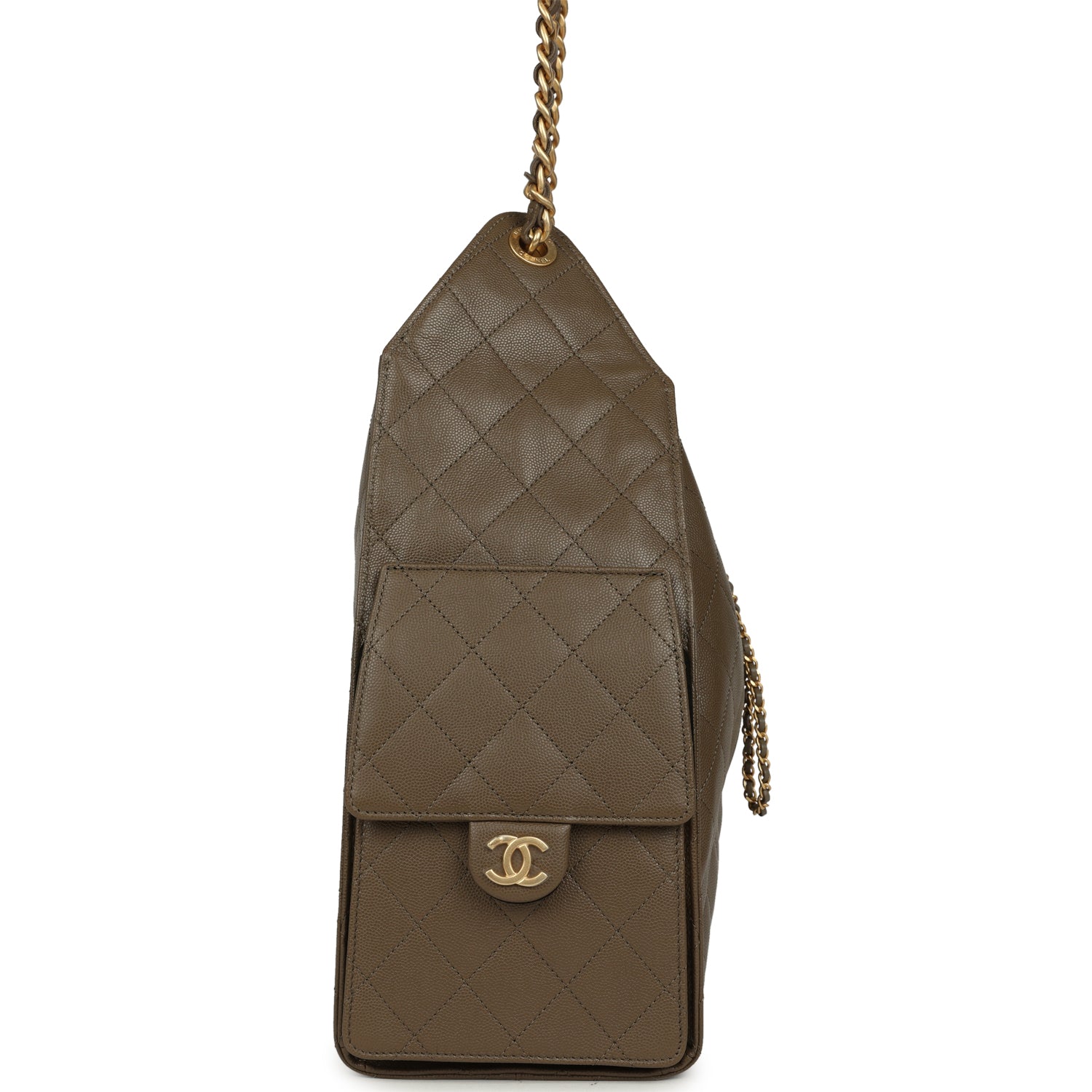 Chanel Medium 25 Hobo Bag Dark Khaki Caviar Antique Gold Hardware
