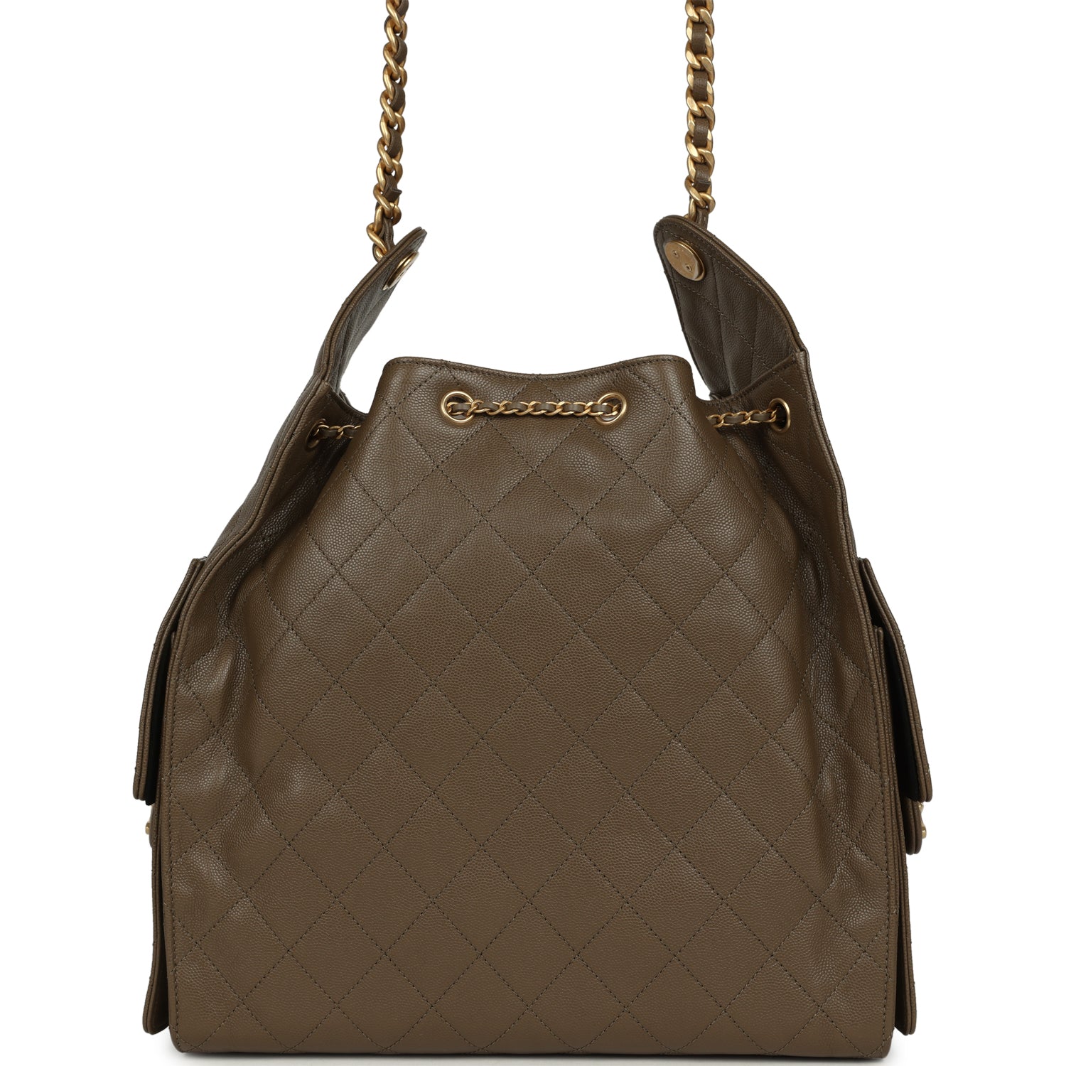 Chanel Medium 25 Hobo Bag Dark Khaki Caviar Antique Gold Hardware