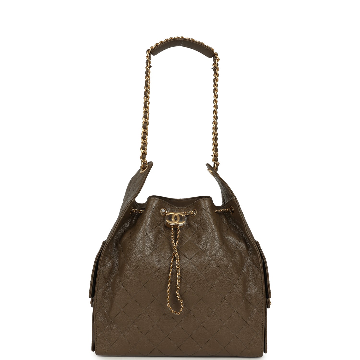 Chanel Medium 25 Hobo Bag Dark Khaki Caviar Antique Gold Hardware