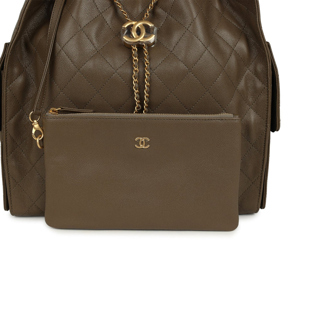 Chanel Medium 25 Hobo Bag Dark Khaki Caviar Antique Gold Hardware