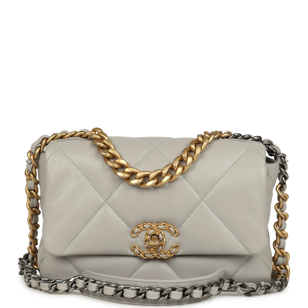 Chanel Medium 19 Flap Bag Grey Shiny Lambskin Mixed Metal Hardware