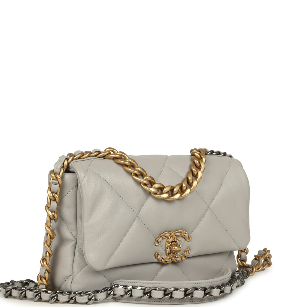 Chanel Medium 19 Flap Bag Grey Shiny Lambskin Mixed Metal Hardware