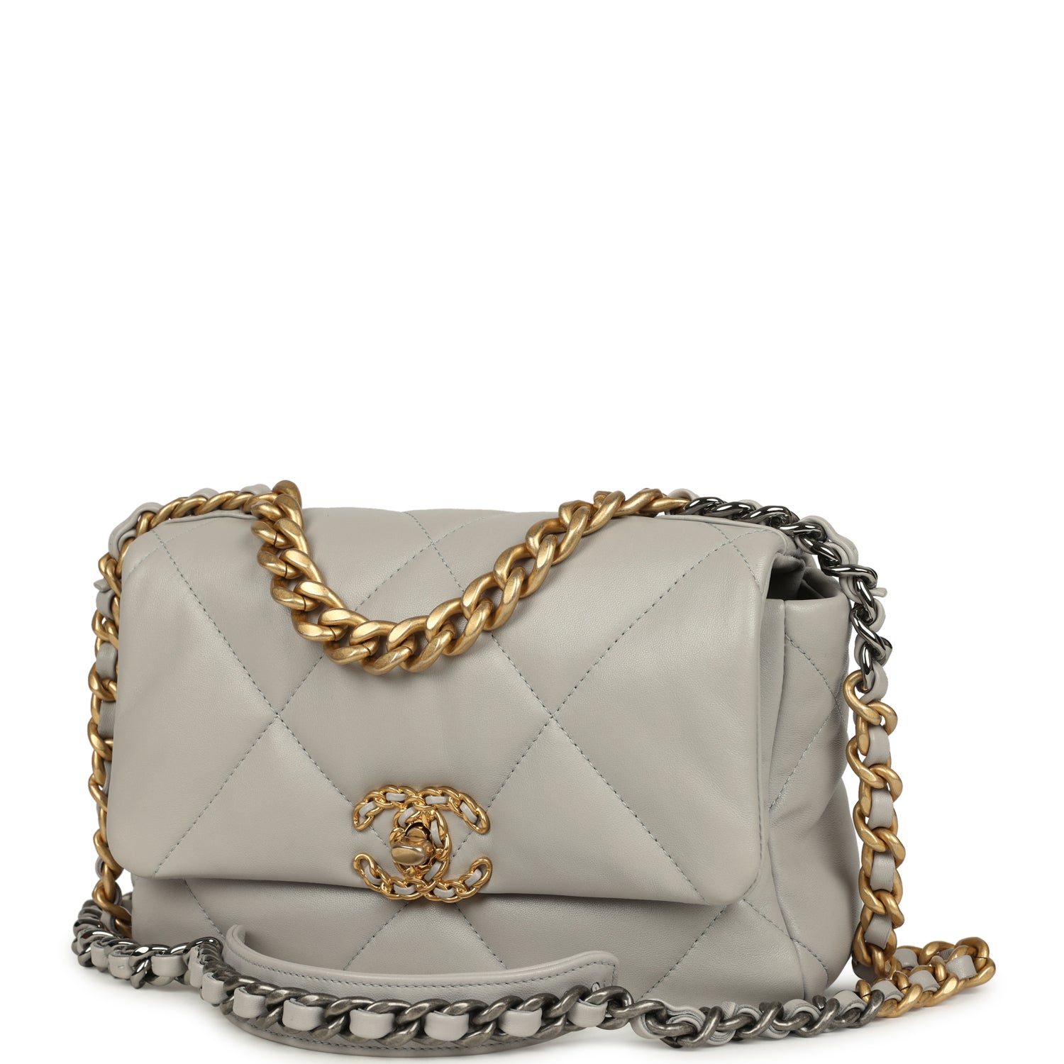 Chanel Medium 19 Flap Bag Grey Shiny Lambskin Mixed Metal Hardware