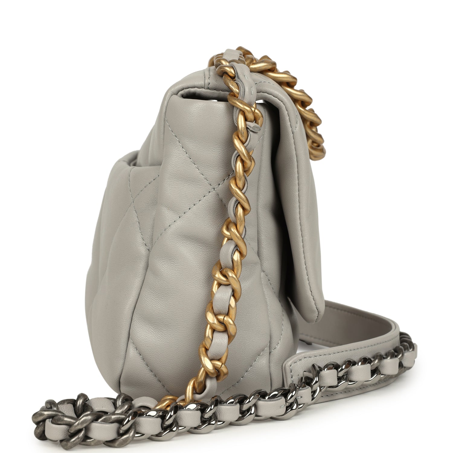 Chanel Medium 19 Flap Bag Grey Shiny Lambskin Mixed Metal Hardware