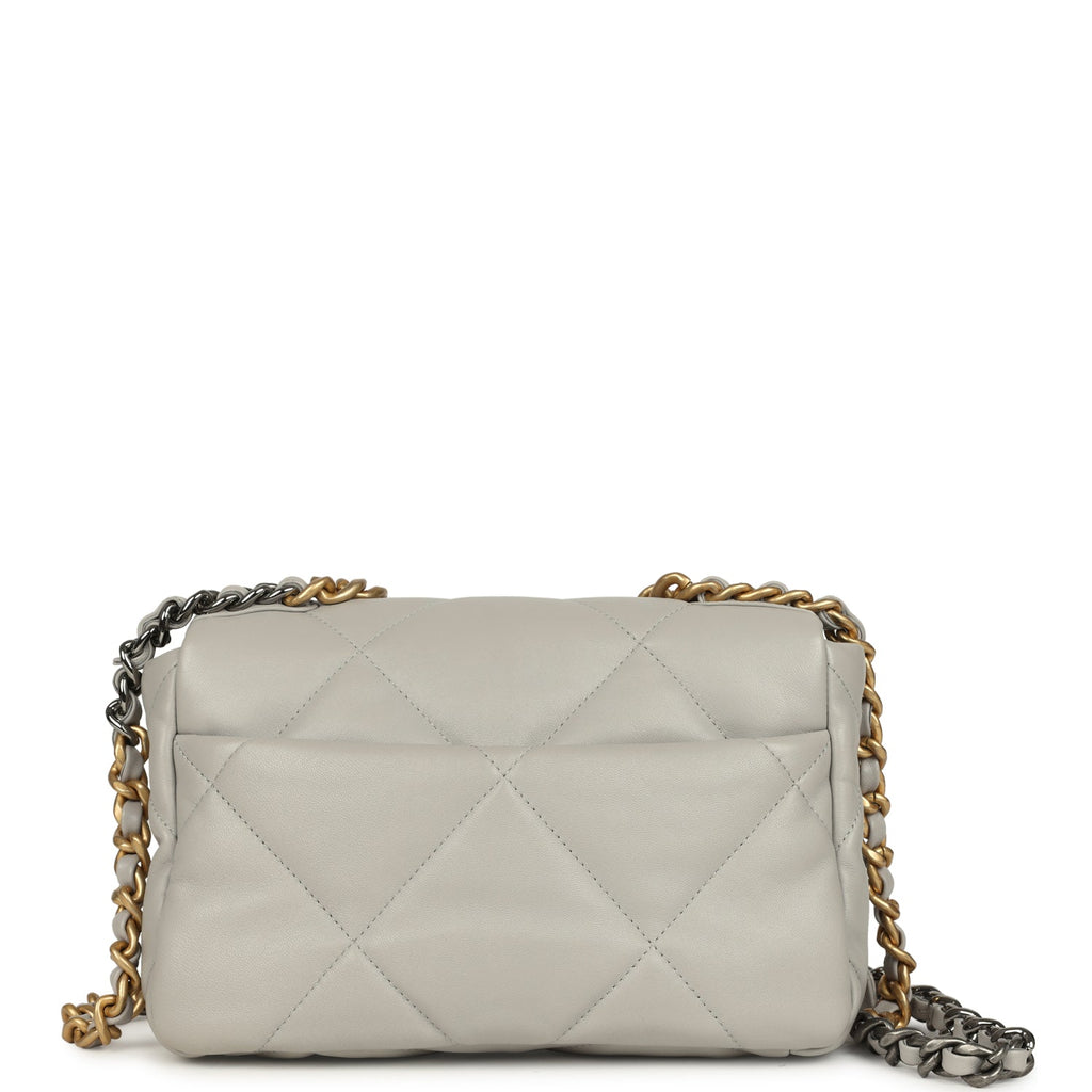 Chanel Medium 19 Flap Bag Grey Shiny Lambskin Mixed Metal Hardware