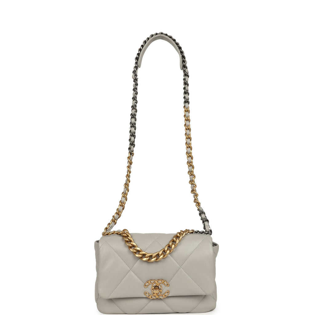 Chanel Medium 19 Flap Bag Grey Shiny Lambskin Mixed Metal Hardware