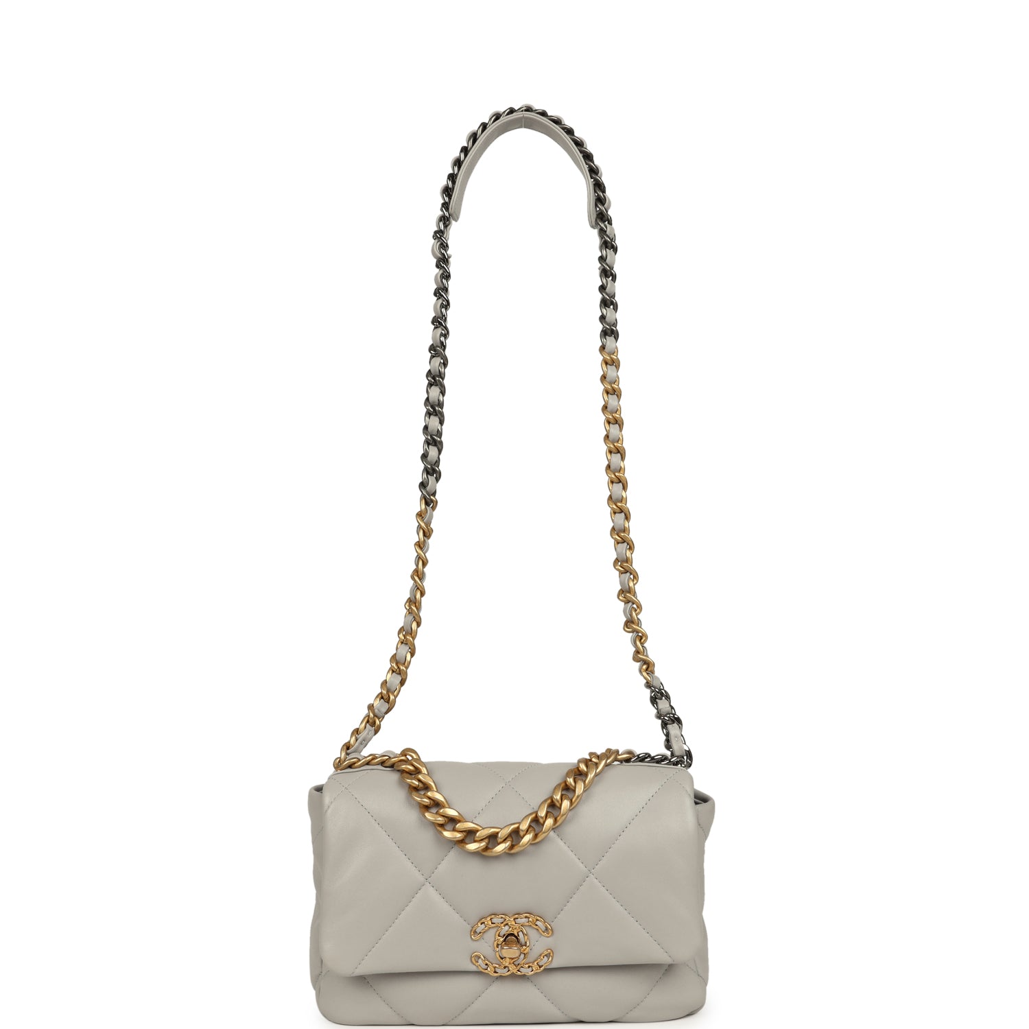 Chanel Medium 19 Flap Bag Grey Shiny Lambskin Mixed Metal Hardware