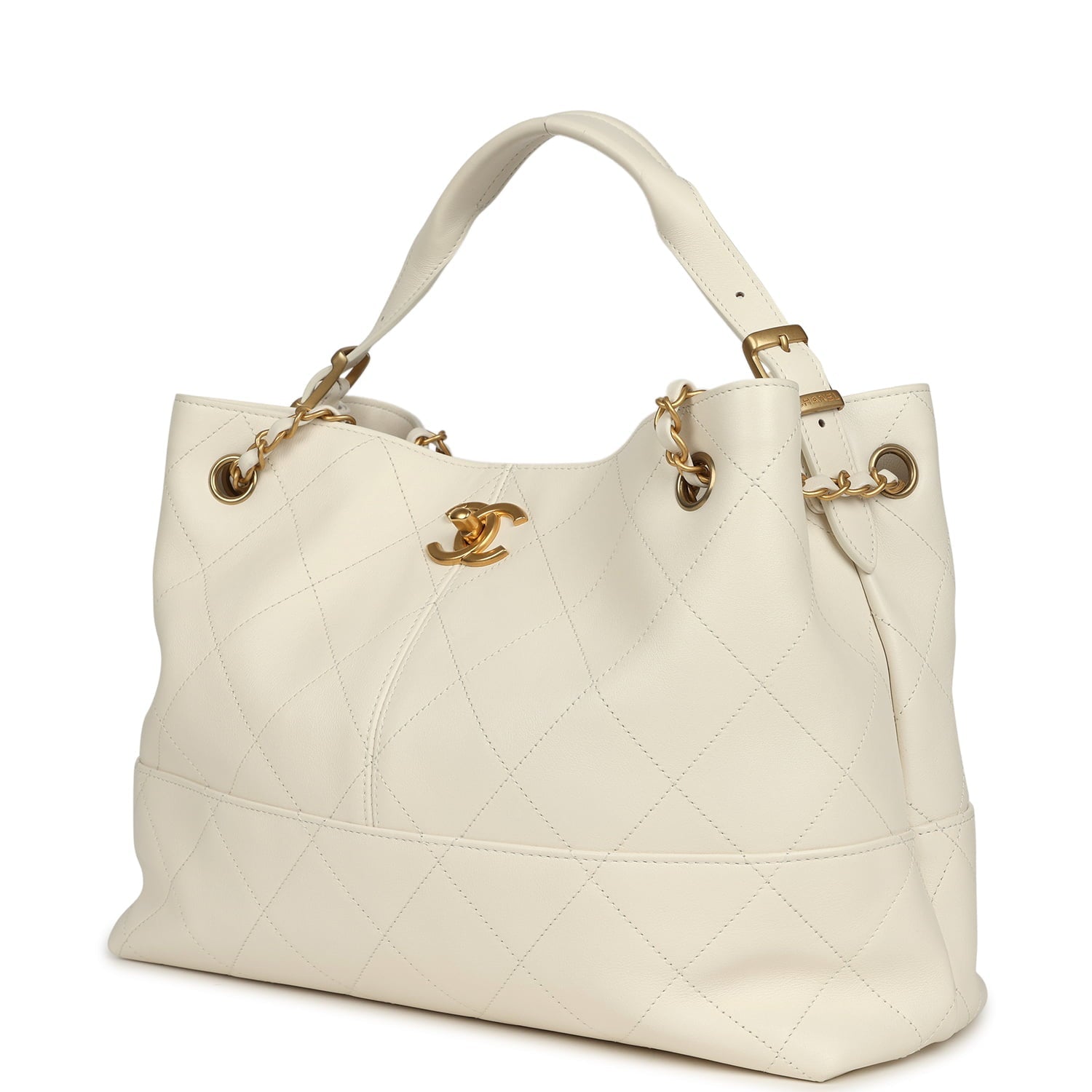 Chanel Small Coco Hobo Bag White Calfskin Antique Gold Hardware