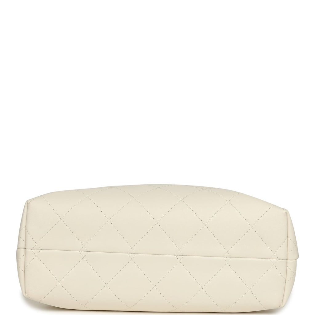 Chanel Small Coco Hobo Bag White Calfskin Antique Gold Hardware