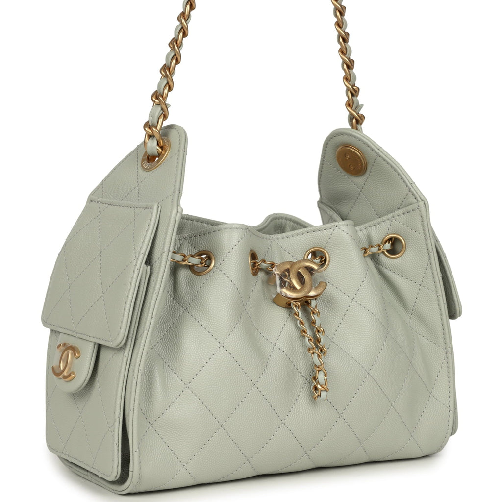 Chanel Mini 25 Hobo Bag Light Green Caviar Antique Gold Hardware
