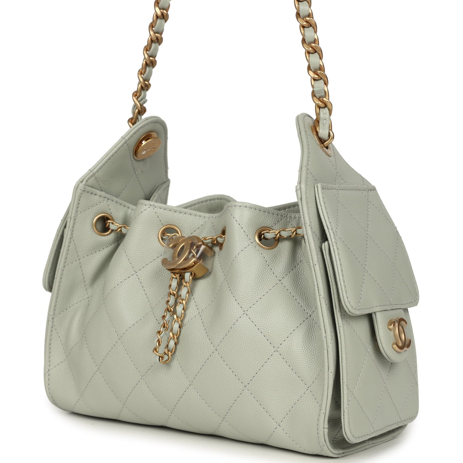 Chanel Mini 25 Hobo Bag Light Green Caviar Antique Gold Hardware
