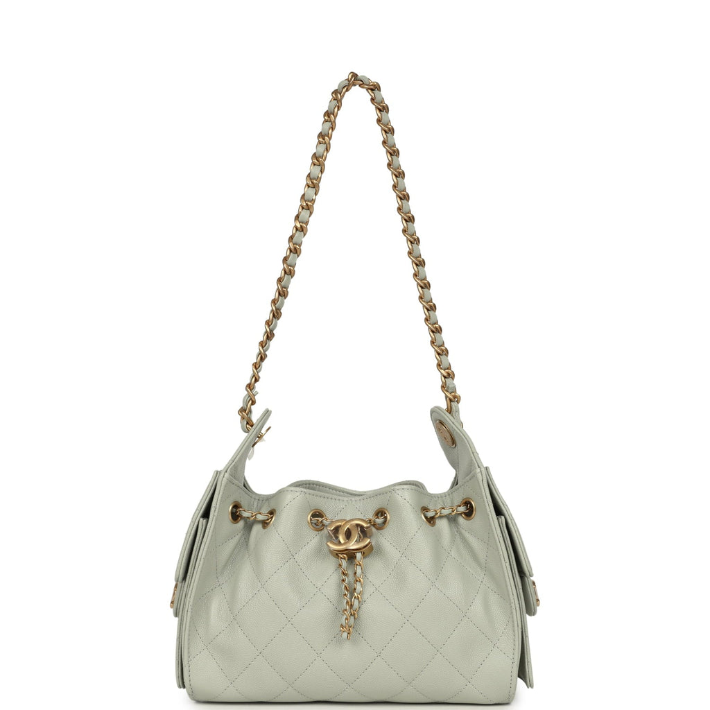 Chanel Mini 25 Hobo Bag Light Green Caviar Antique Gold Hardware