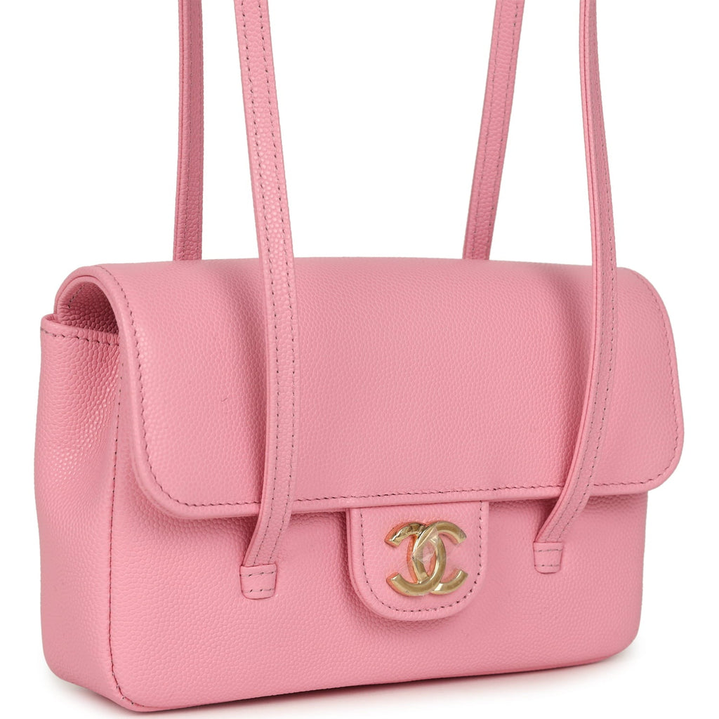 Chanel Mini Preppy Coco Clutch with Straps Pink Shiny Caviar Brushed Gold Hardware