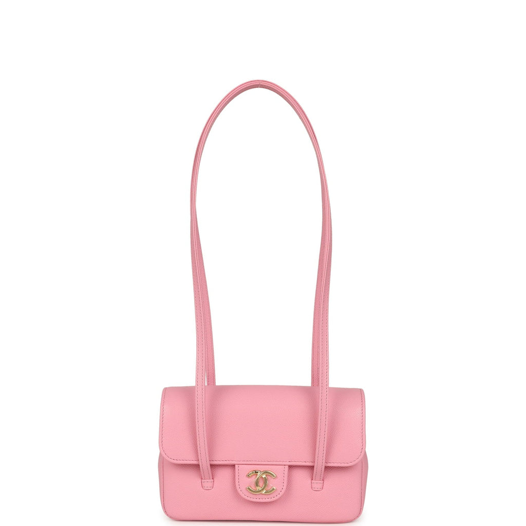 Chanel Mini Preppy Coco Clutch with Straps Pink Shiny Caviar Brushed Gold Hardware