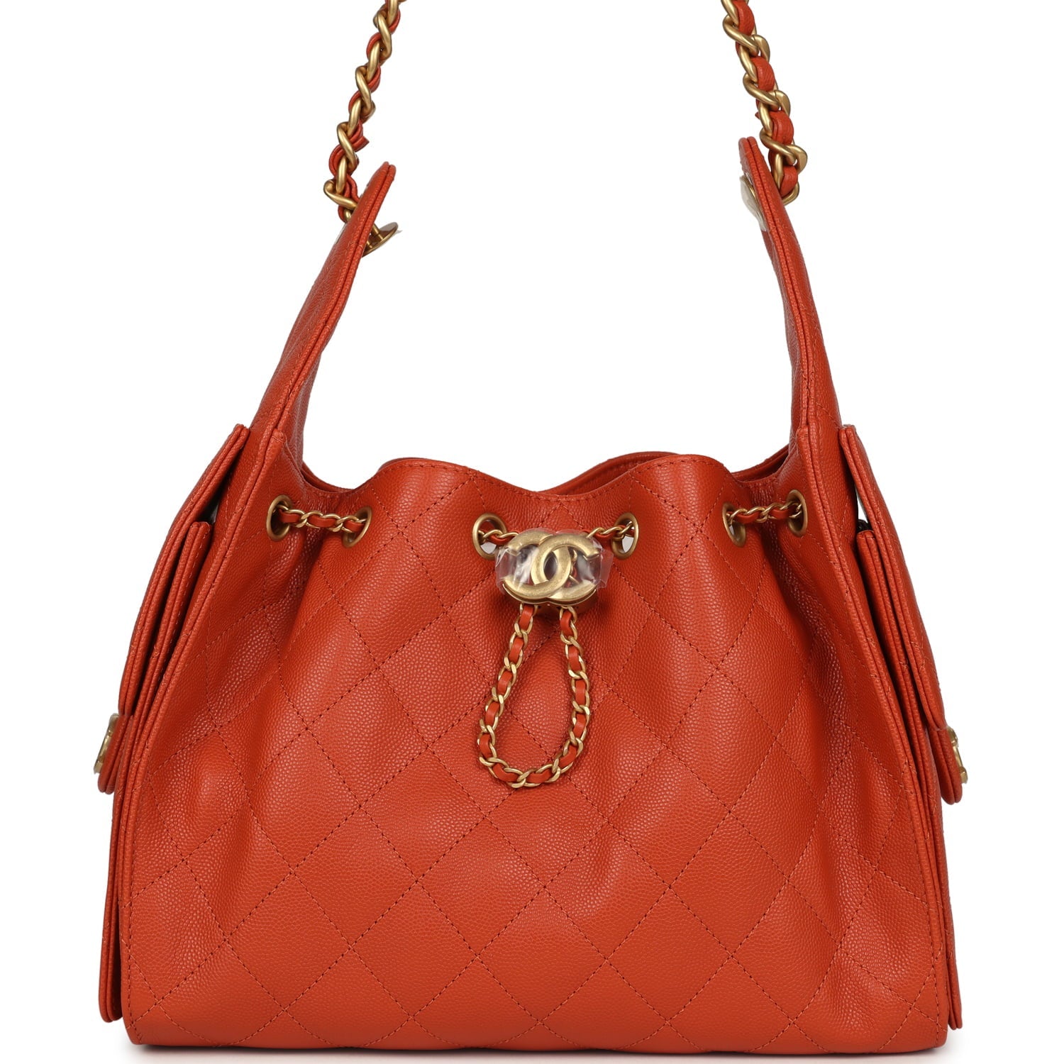 Chanel Small 25 Hobo Bag Dark Orange Caviar Antique Gold Hardware