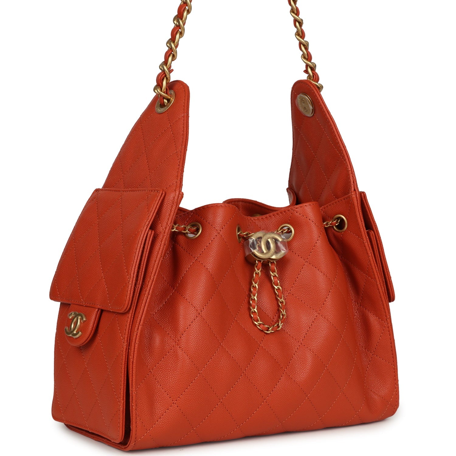 Chanel Small 25 Hobo Bag Dark Orange Caviar Antique Gold Hardware