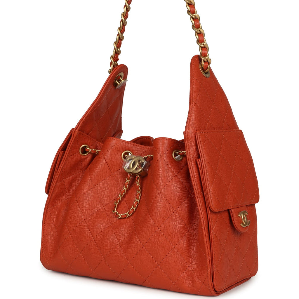 Chanel Small 25 Hobo Bag Dark Orange Caviar Antique Gold Hardware