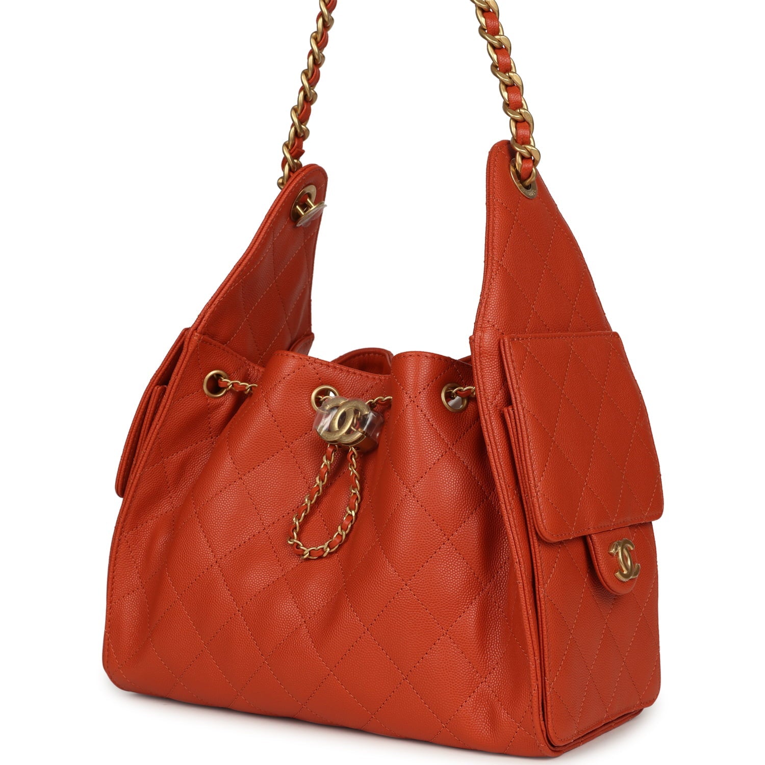 Chanel Small 25 Hobo Bag Dark Orange Caviar Antique Gold Hardware