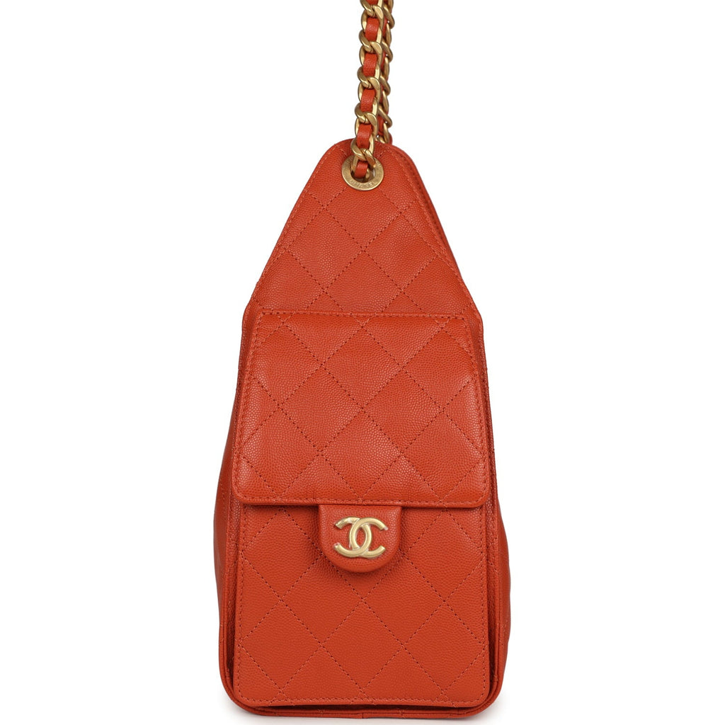 Chanel Small 25 Hobo Bag Dark Orange Caviar Antique Gold Hardware