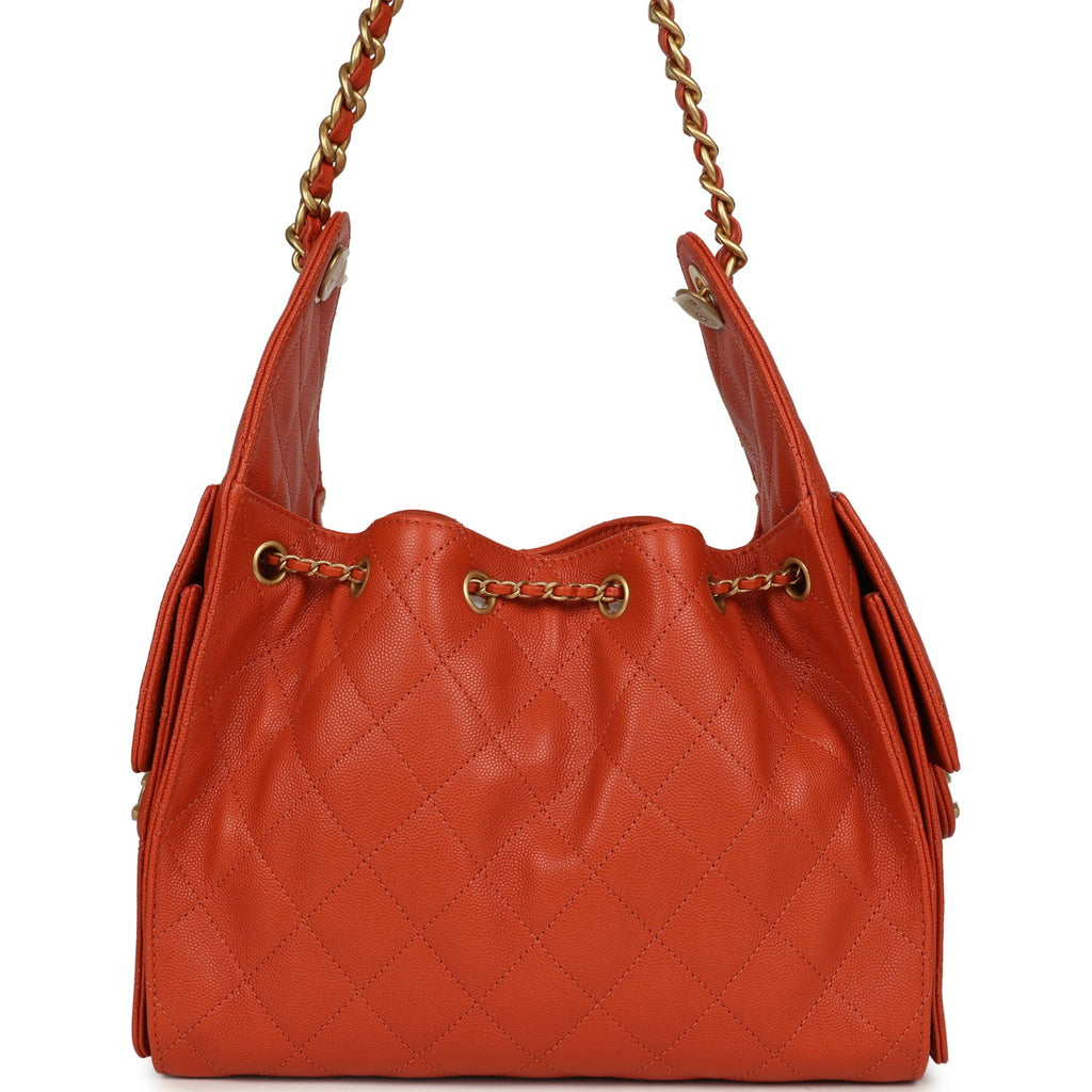 Chanel Small 25 Hobo Bag Dark Orange Caviar Antique Gold Hardware