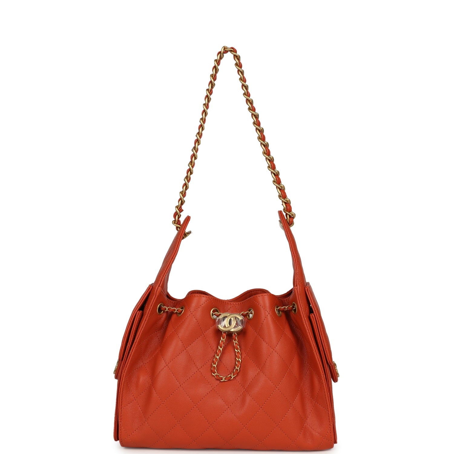 Chanel Small 25 Hobo Bag Dark Orange Caviar Antique Gold Hardware