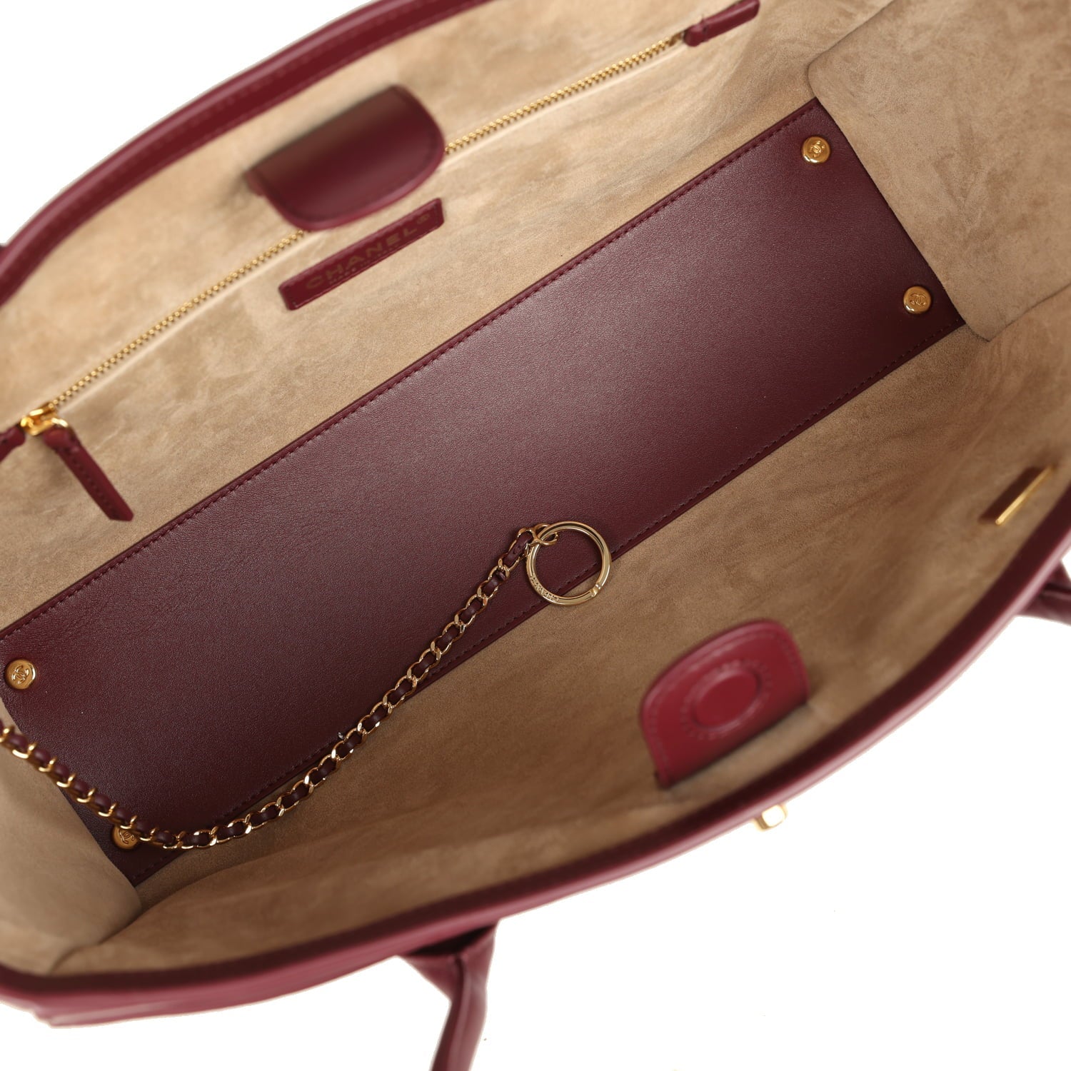 Chanel Small Cerf Shopping Bag Burgundy Calfskin Gold Hardware