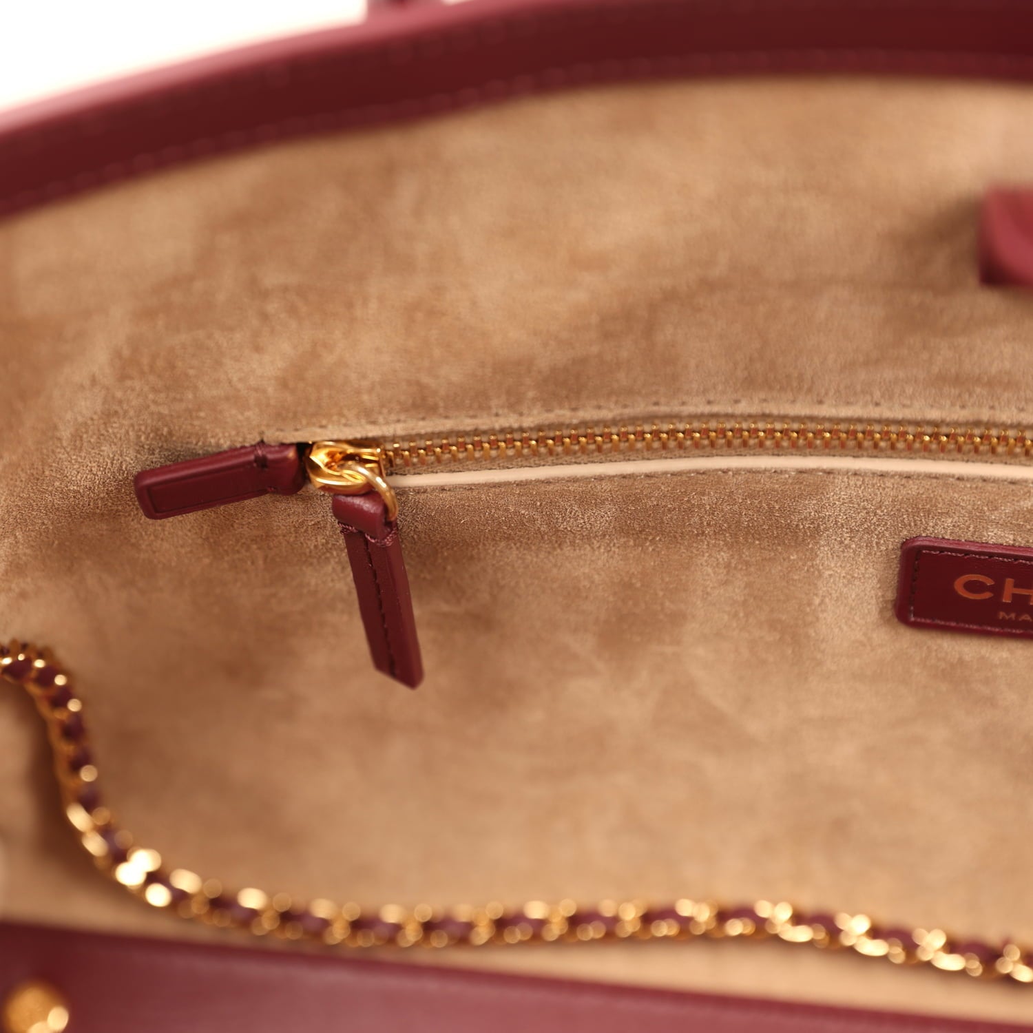 Chanel Small Cerf Shopping Bag Burgundy Calfskin Gold Hardware