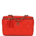 Chanel Small Classic Vanity Case Red Shiny Caviar Light Gold Hardware