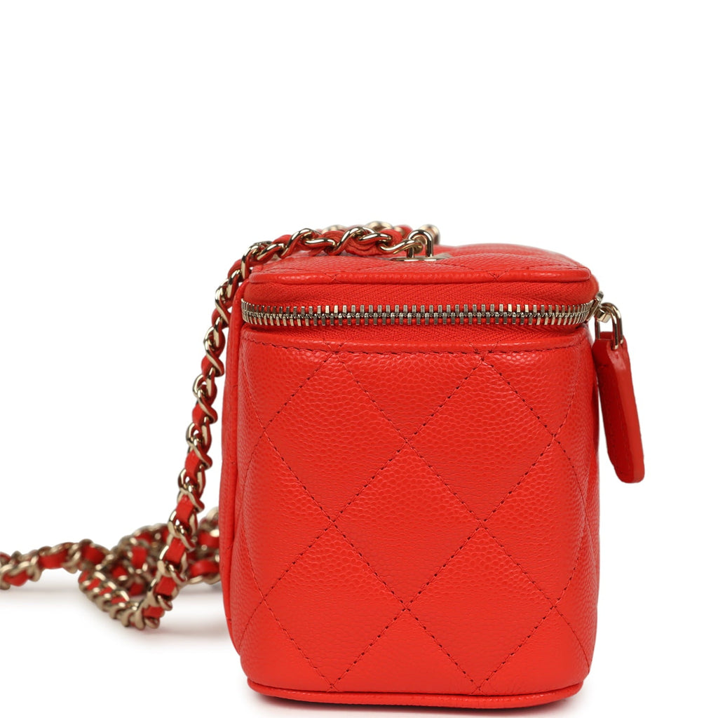 Chanel Small Classic Vanity Case Red Shiny Caviar Light Gold Hardware