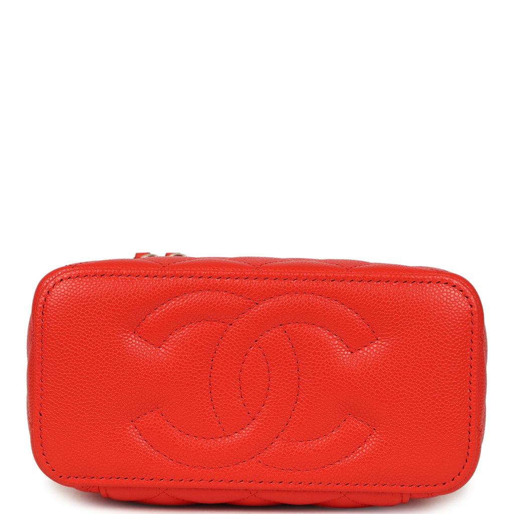 Chanel Small Classic Vanity Case Red Shiny Caviar Light Gold Hardware