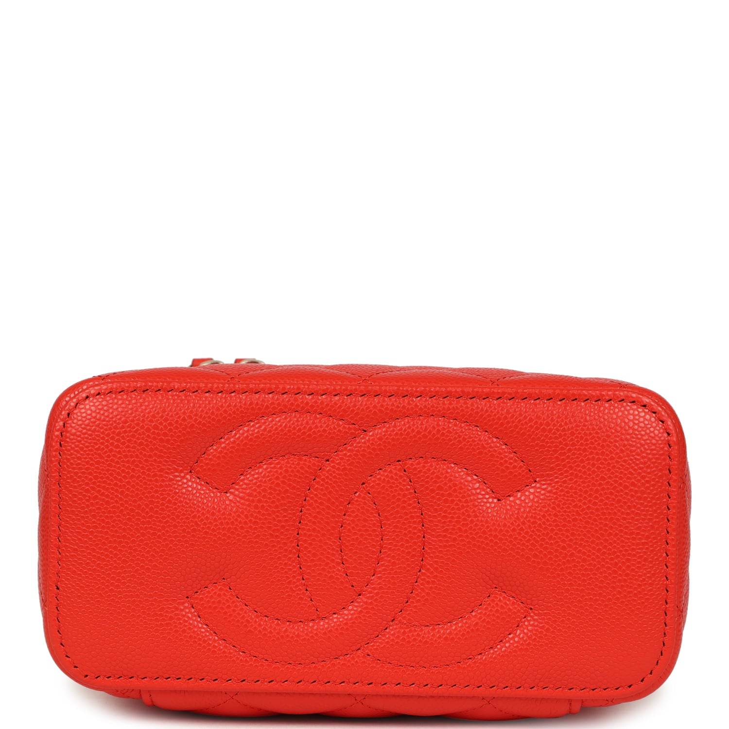 Chanel Small Classic Vanity Case Red Shiny Caviar Light Gold Hardware