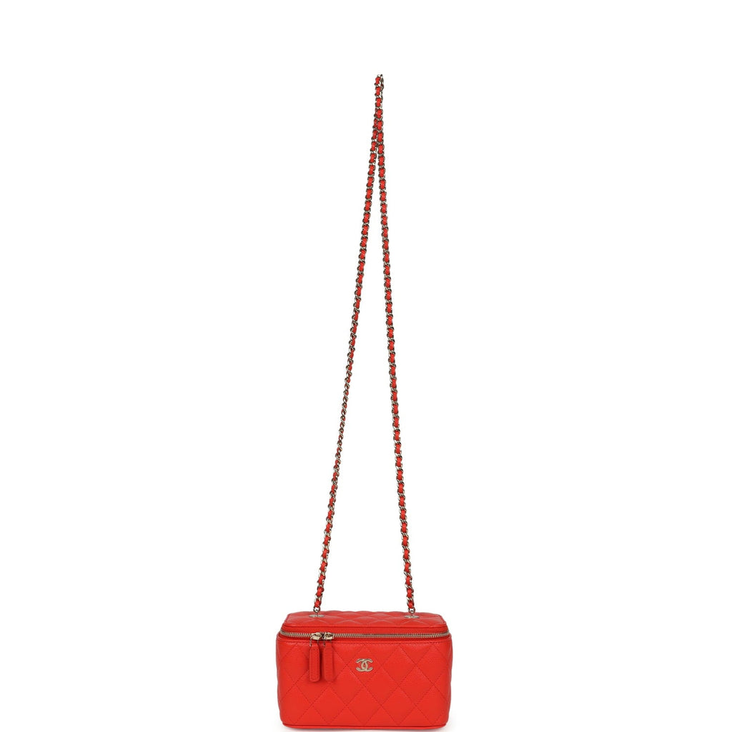 Chanel Small Classic Vanity Case Red Shiny Caviar Light Gold Hardware