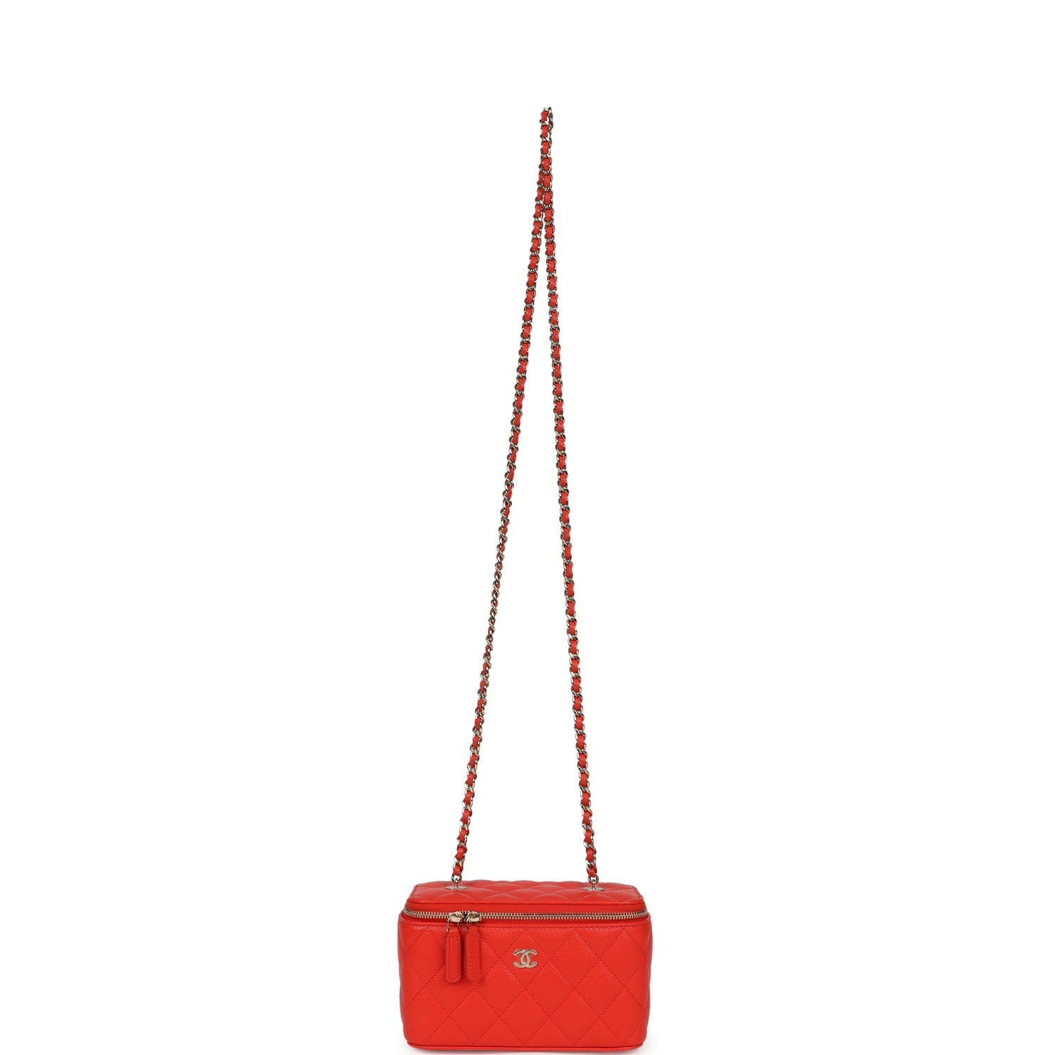Chanel Small Classic Vanity Case Red Shiny Caviar Light Gold Hardware