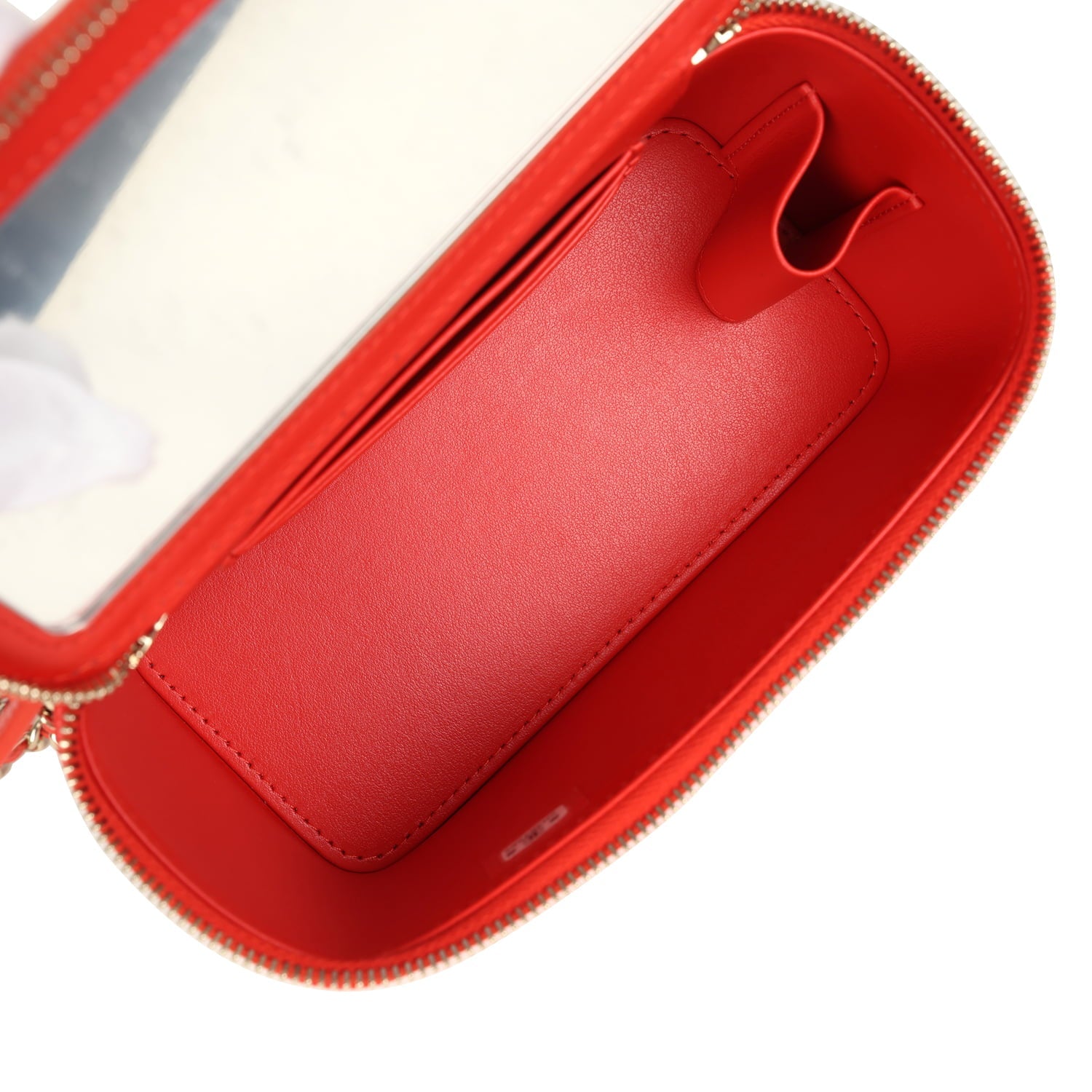 Chanel Small Classic Vanity Case Red Shiny Caviar Light Gold Hardware
