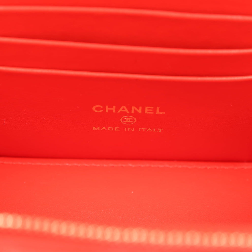 Chanel Small Classic Vanity Case Red Shiny Caviar Light Gold Hardware