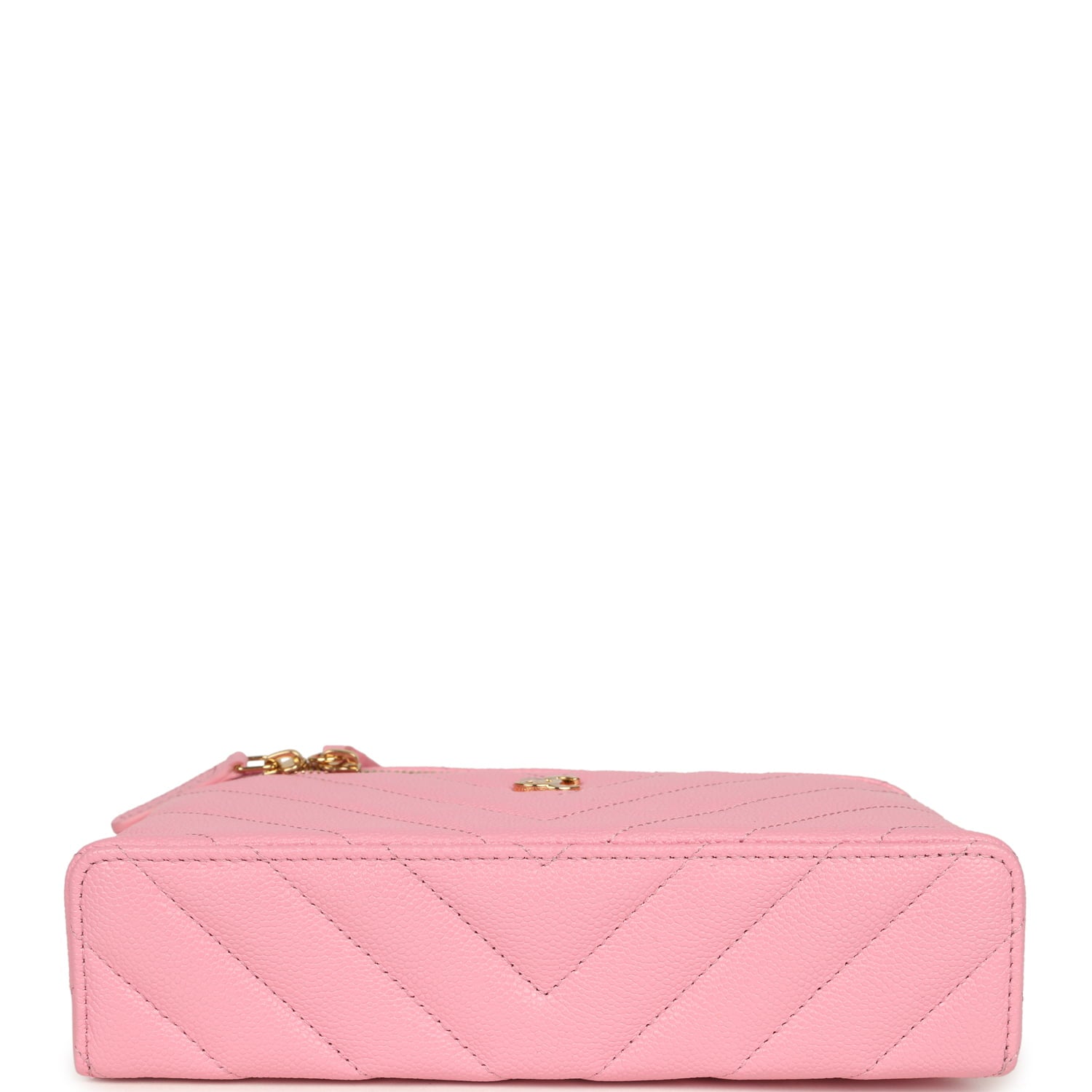 Chanel Sleek Chevron Top Handle Long Vanity Case with Chain Pink Shiny Caviar Gold Hardware