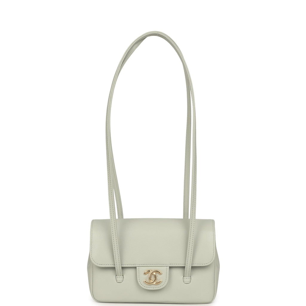 Chanel Mini Preppy Coco Clutch with Straps Light Green Shiny Caviar Brushed Gold Hardware