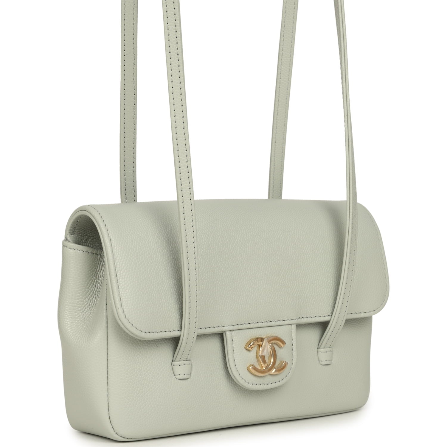 Chanel Mini Preppy Coco Clutch with Straps Light Green Shiny Caviar Brushed Gold Hardware