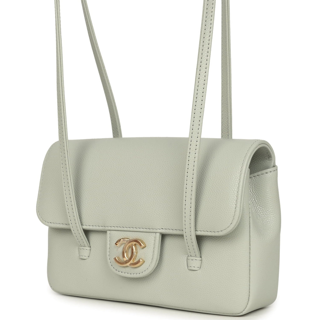 Chanel Mini Preppy Coco Clutch with Straps Light Green Shiny Caviar Brushed Gold Hardware