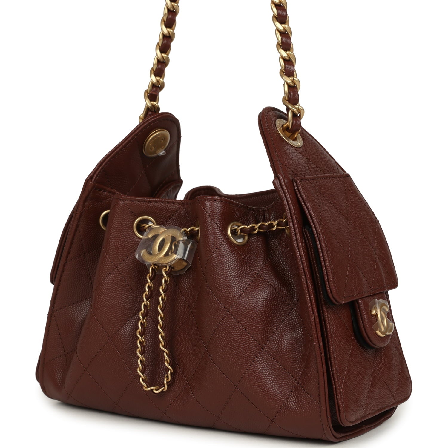 Chanel Mini 25 Hobo Bag Brown Caviar Antique Gold Hardware