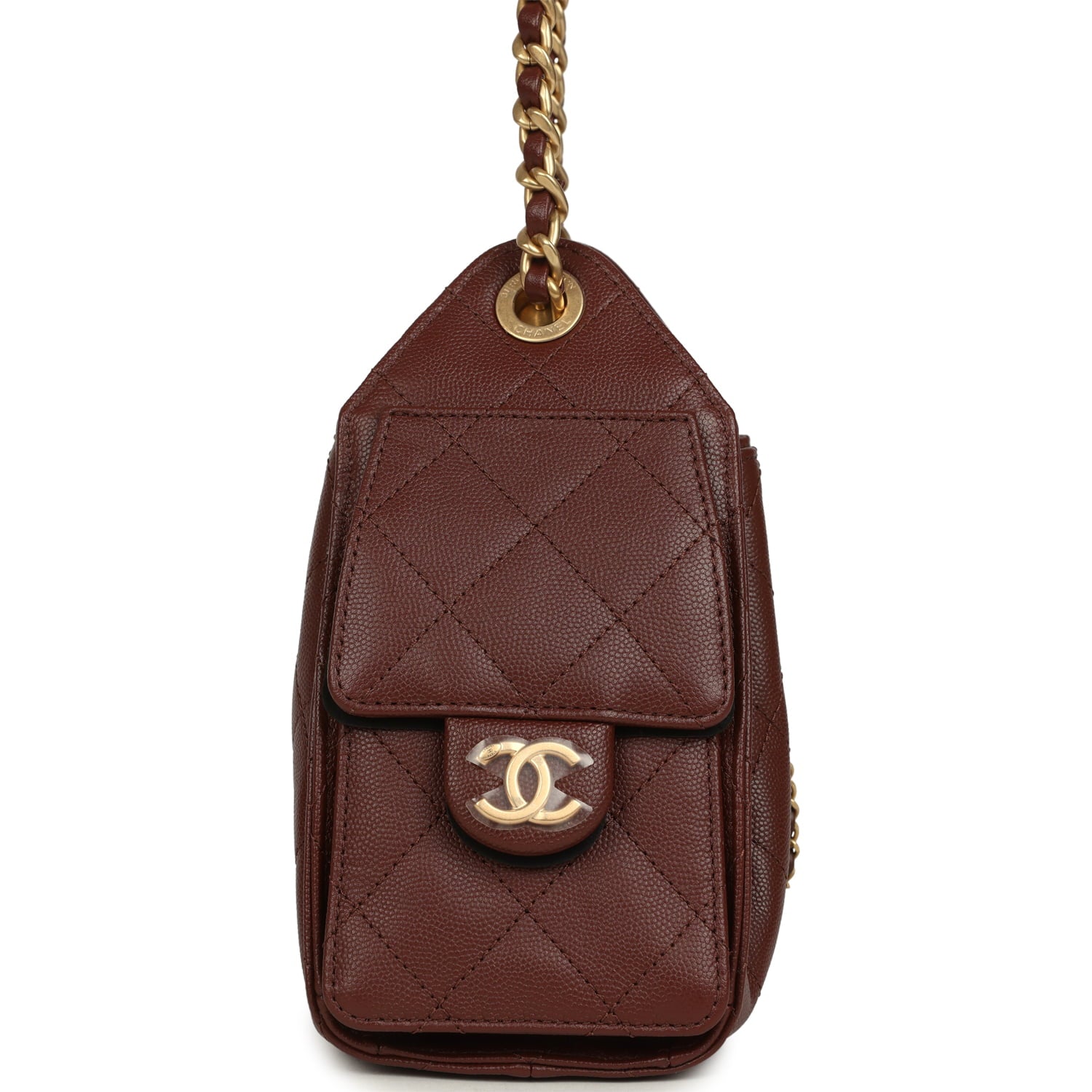 Chanel Mini 25 Hobo Bag Brown Caviar Antique Gold Hardware